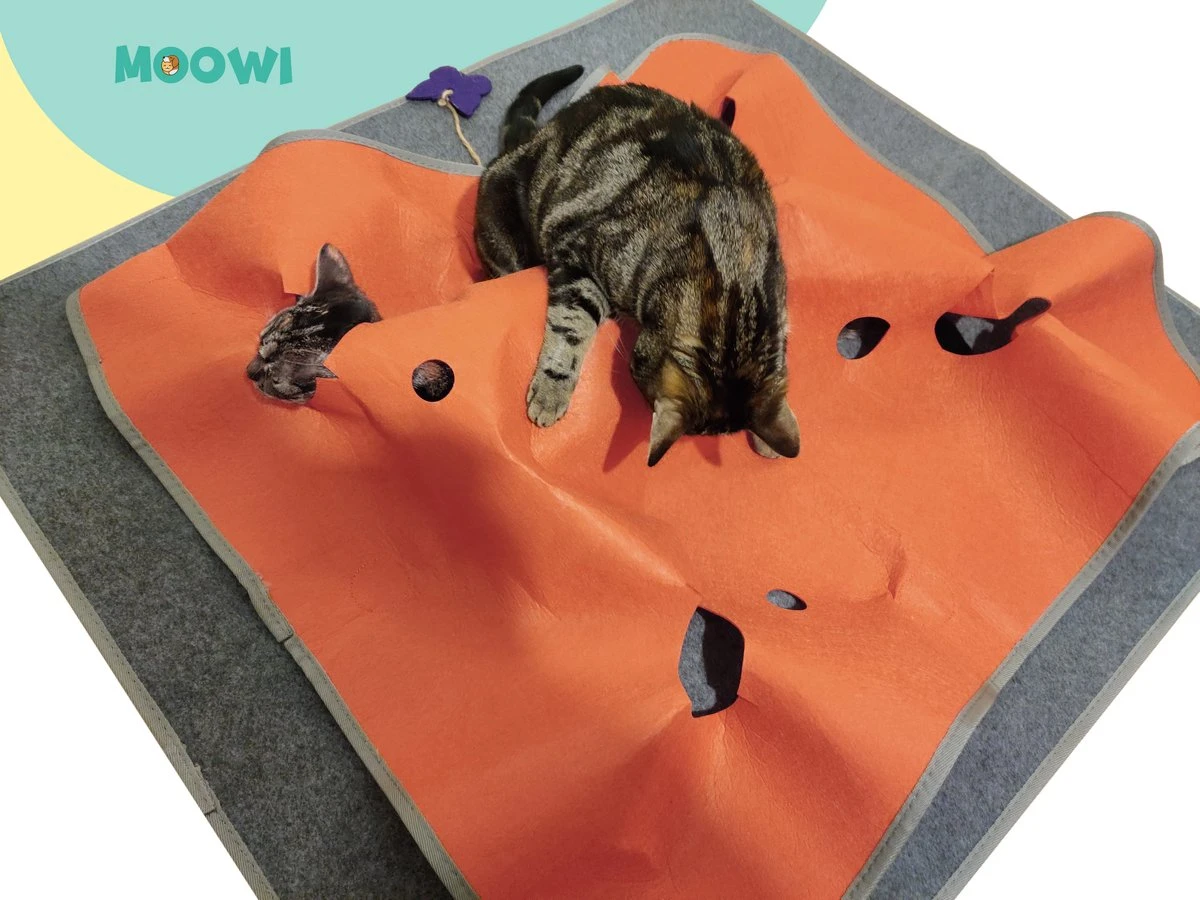 Moowi - Katten Speel Kleed – Kattentunnel – Hide And Seek Spel – Deken Kat – Kattenspeelgoed – Speelmat Katten Grijs – Incl. 2 Sisal Ballen En Verenspeeltje 6 Moowi - Katten Speel Kleed – Kattentunnel – Hide And Seek Spel – Deken Kat – Kattenspeelgoed – Speelmat Katten Grijs – Incl. 2 Sisal Ballen En Verenspeeltje - Afbeelding 4