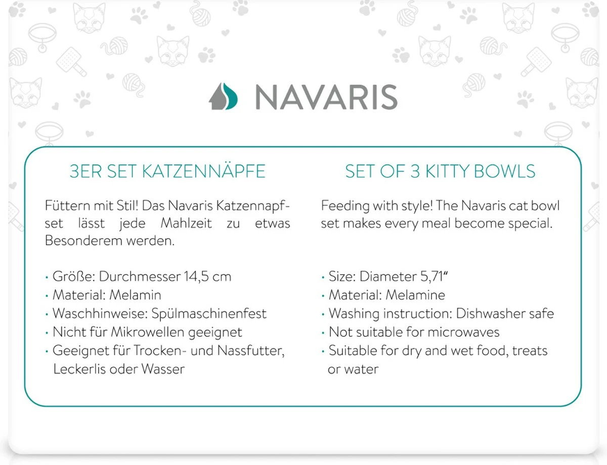 Navaris Voerbakjes Voor Katten - Set Van 3 Voer- En Waterbakken - Met Kattenkopjes Vorm - Antislip - Etensbakjes In Grijs, Wit En Zwart 8 Navaris Voerbakjes Voor Katten - Set Van 3 Voer- En Waterbakken - Met Kattenkopjes Vorm - Antislip - Etensbakjes In Grijs, Wit En Zwart - Afbeelding 6