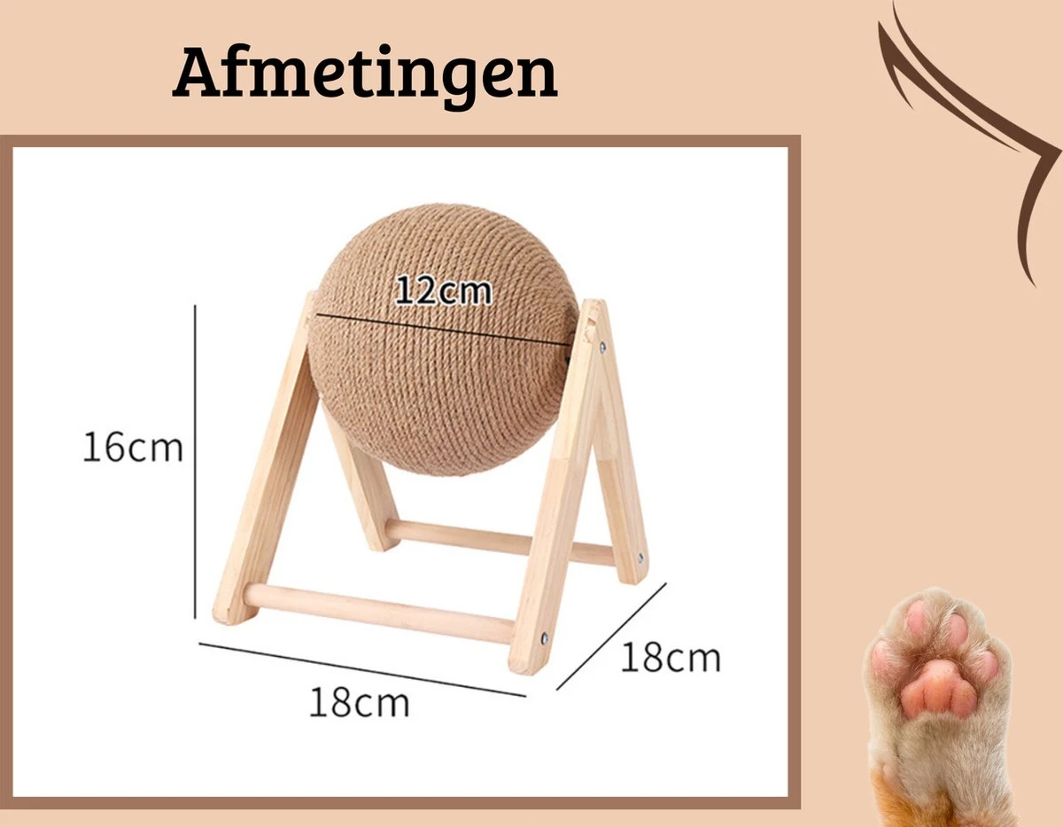 Janse Katten Krab Bal - Katten Speelgoed - Krabmeubel - Kattenkrabpaal - Krabplank - Krabbal - Kattenspeeltje - Krabbol - Inclusief Kattenkruid 4 Janse Katten Krab Bal - Katten Speelgoed - Krabmeubel - Kattenkrabpaal - Krabplank - Krabbal - Kattenspeeltje - Krabbol - Inclusief Kattenkruid - Afbeelding 2