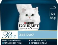 Gourmet Perle Duo – Kattenvoer Natvoer - Met Zalm En Koolvis, Zalm En Witvis, Zeevis En Tonijn, Sardine En Tonijn – 48 X 85 Gr