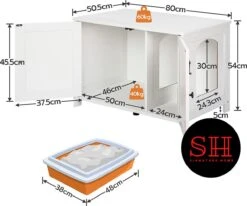 Merkloos Signature Home Wittykitty Kattenbak - Kattenkast - Kattenbakkast - Kattenhuis Met Deur En Aparte Scheidingswand - Kattenbak Opbergdoos - Wit - 80 X 54 X 50.5 Cm -Kattenbenodigdheden 1200x999