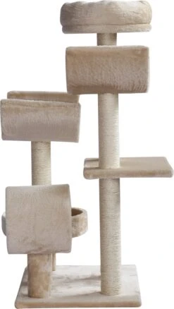 PawHut Kattenboom Kattenkrabboom Speelgoed Tunnel Katten Klimboom Krabboom Beige D30-191 -Kattenbenodigdheden 677x1200 1