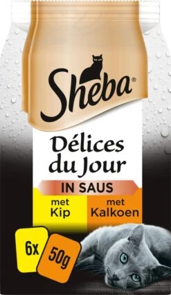 Sheba Delices Du Jour In Saus Katten Natvoer - Kip & Kalkoen - 36x50g