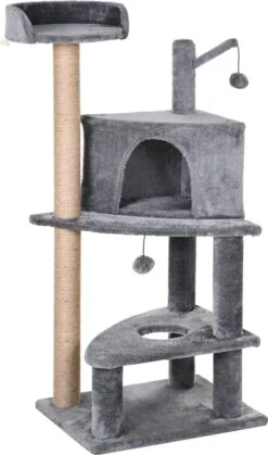 PawHut Krabpaal Met Speelballen Kattenkrabpaal Kattenhuis Jute Paal, Grijs D30-281 -Kattenbenodigdheden 707x1200 2