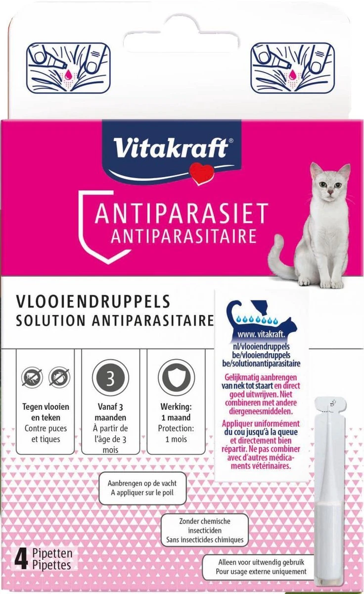 Vitakraft Spot On Care. Vlo En Teek Stop- 4 Pipetten 3 Vitakraft Spot On Care. Vlo En Teek Stop- 4 Pipetten