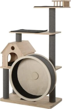 PawHut Kattenboom Met Loopwiel Krabpaal Met 4 Verdiepingen Kattenhuis Met Sisalpalen Massief Hout D30-303 -Kattenbenodigdheden 787x1200 5