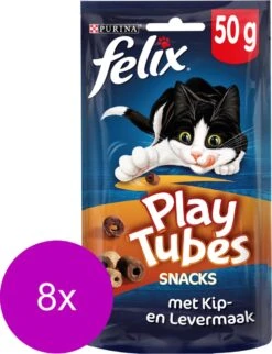 Felix PlayTubes - Kattensnacks - Kip & Lever - 8 X 50g -Kattenbenodigdheden 920x1200