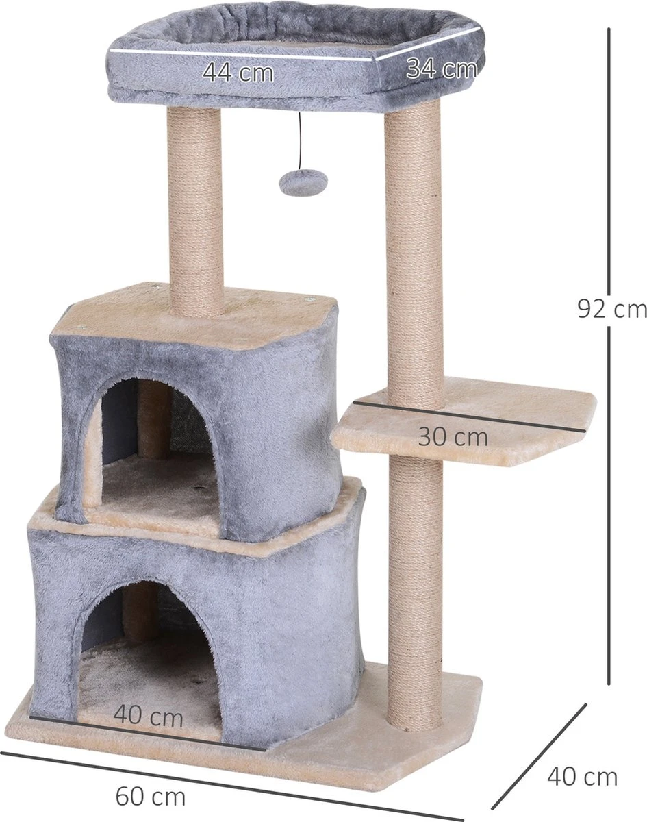 PawHut Krabpaal Kattenboom Met Grot Klimboom Kattenhuis Sisal Paal Sisal Grijs D30-218 8 PawHut Krabpaal Kattenboom Met Grot Klimboom Kattenhuis Sisal Paal Sisal Grijs D30-218 - Afbeelding 6