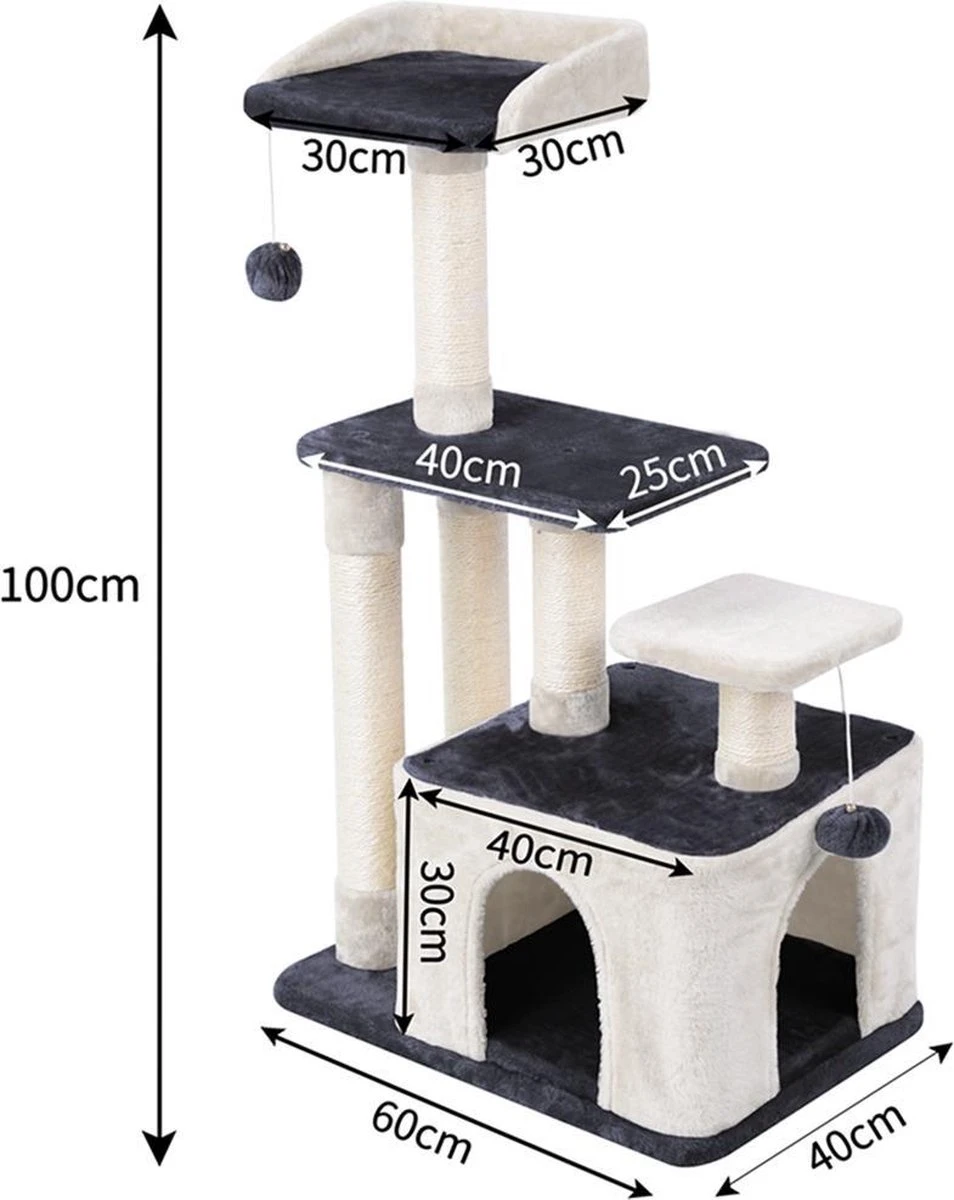 Merkloos MC Star Krabpaal 100cm Met Schraper Meerdere Platforms, Tweedeurs Kattengrotten, Speelgoedballen Met Bellen, Krabbed Natuurlijk Sisal Katten Spelletjes - Grijs&Beige, 100cm 7 Merkloos MC Star Krabpaal 100cm Met Schraper Meerdere Platforms, Tweedeurs Kattengrotten, Speelgoedballen Met Bellen, Krabbed Natuurlijk Sisal Katten Spelletjes - Grijs&Beige, 100cm - Afbeelding 5
