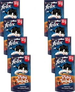 Felix PlayTubes - Kattensnacks - Kip & Lever - 8 X 50g -Kattenbenodigdheden 982x1200 1