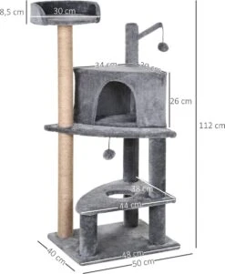 PawHut Krabpaal Met Speelballen Kattenkrabpaal Kattenhuis Jute Paal, Grijs D30-281 -Kattenbenodigdheden 984x1200 5