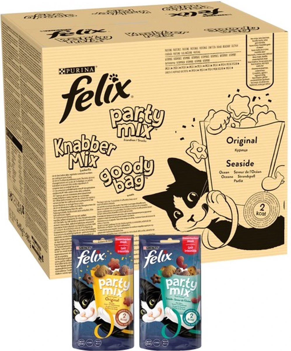 Felix Cat Snacks Party Mix - Kattensnacks Original En Seaside - 16 X 60g 3 Felix Cat Snacks Party Mix - Kattensnacks Original En Seaside - 16 X 60g